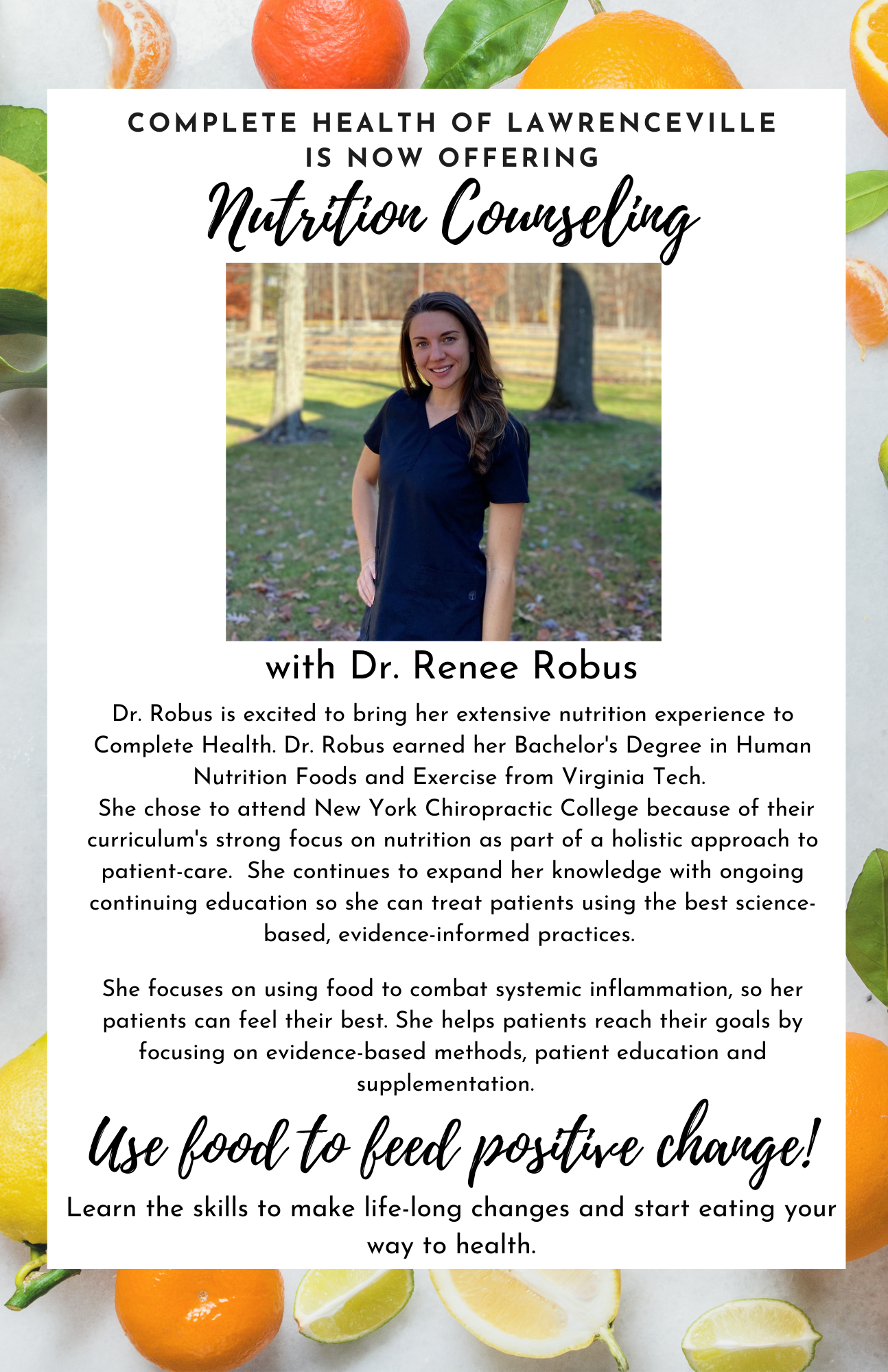 Dr. Renee Robus, Nutrition Background 